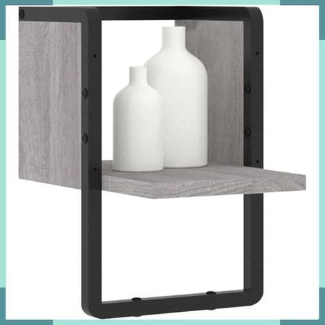 Étagère murale avec barre - 20 x 25 x 30 cm - Sonoma gris - Bois d'ingénierie & métal - À monter (1/5)