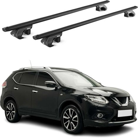 OMAC Dachträger Aluminium TÜV geprüft für Nissan X-Trail III T32 2013-2021 – Für Standard Dachreling – T Nut – Max 90 kg – 2 Schlösser Schwarz (1/5)