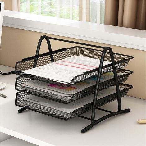 Lot à 3 niveaux en fer, étagère de rangement de bureau, classeur métallique à dossiers, support multi-étagères en treillis métallique (1/3)