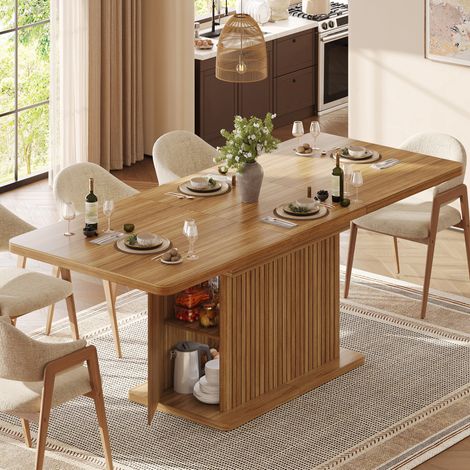 MODFU – Tavolo allungabile 120-160x80x76 cm in MDF/metallo con vano contenitore nascosto e frontali a rilievo verticale, carico 60 kg – Marrone scuro (1/5)