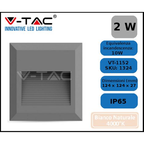 Faretto LED Segnapasso Da Incasso 2w Corpo Grigio Quadrato - V-TAC - 4000k (1/10)