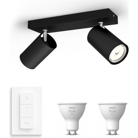 Philips Hue Kosipo Foco de superficie con 2 puntos de luz GU10 (Negro) Luz blanca cálida a fría - Incluye 1 Regulador de intensidad - White Ambiance (1/5)