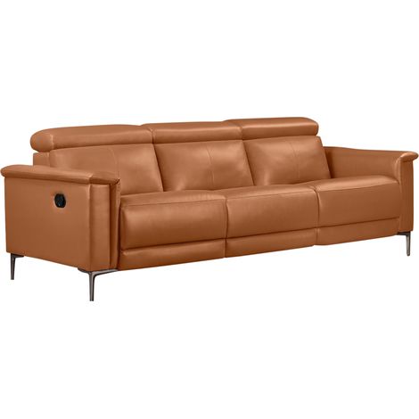Lund-Canapé 3 places avec 2 fauteuils inclinables manuels en PU cognac (1/5)