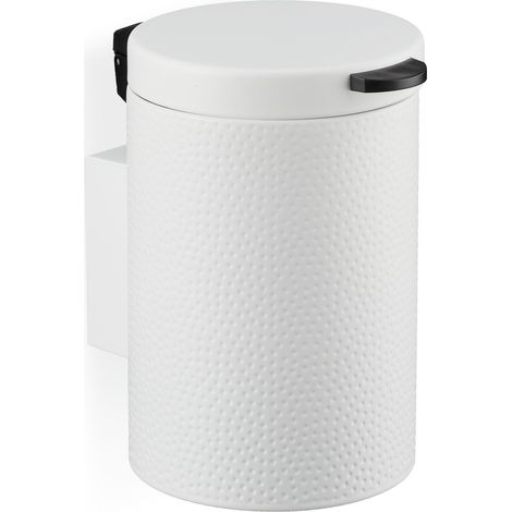 Relaxdays Kosmetikeimer Wandmontage, 3 Liter, Absenkautomatik, Inneneimer, Metall, runder Badezimmer Mülleimer, weiß