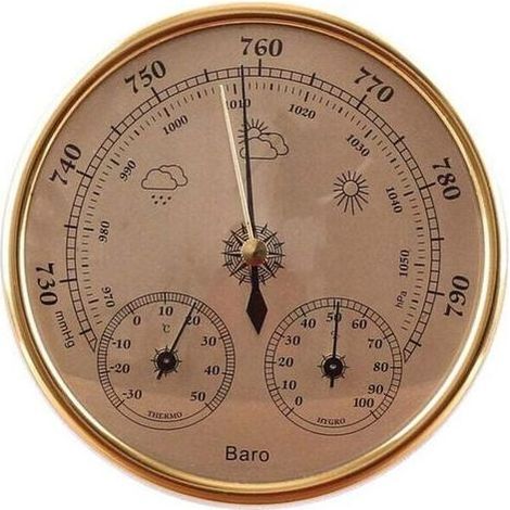 Station Météo Analogique - Baromètre Thermomètre Hygromètre - Bois Massif Aluminium Magnésium - Intérieur Extérieur - 1 Pièce (1/5)