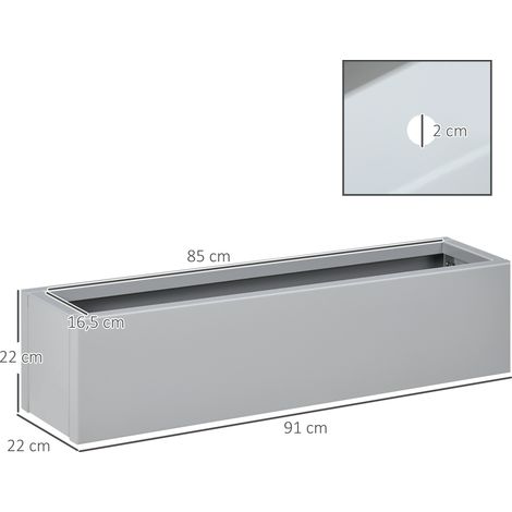 Jardinière Outsunny, pot à herbes aromatiques, pot de fleurs, acier, 91 x 22 x 22 cm, gris, pour balcon et terrasse