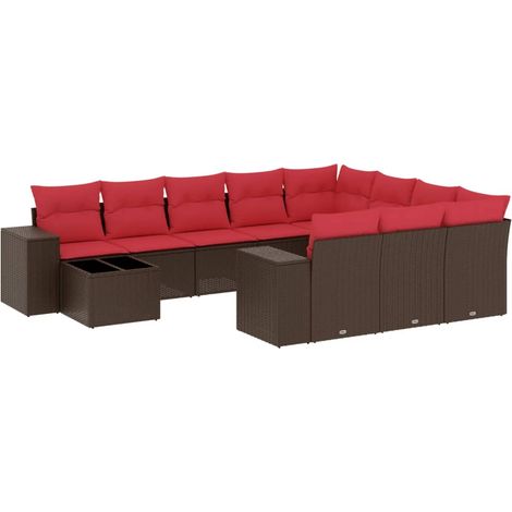 Maison Exclusive - 11-teiliges Gartensofa-Set mit Kissen, braun, (1/5)