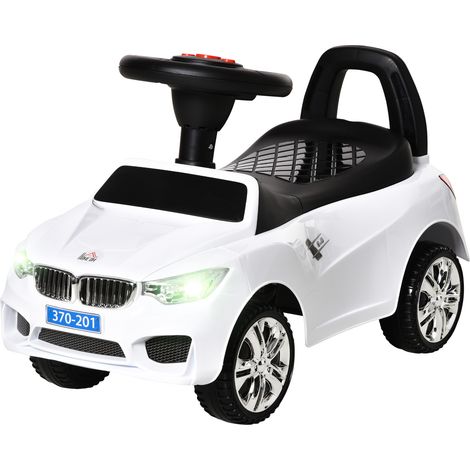 Voiture électrique pour enfants de 18 à 36 mois avec phares, musique, klaxon, volant, espace de rangement et poignée - Blanche (1/5)