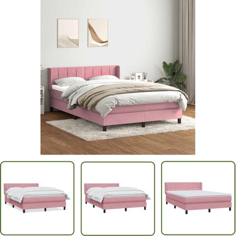 vidaXL Boxspringbett mit Matratze Rosa 140x220 cm Samt (1/5)