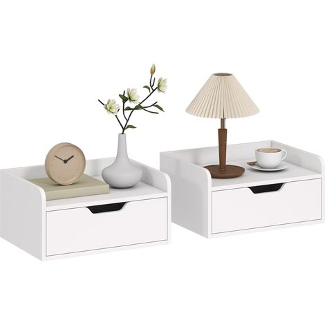 Lot de 2 tables de chevet murales tables de nuit suspendues tiroir plateau aspect bois dim. 40L x 30l x 19,5H cm (1/5)