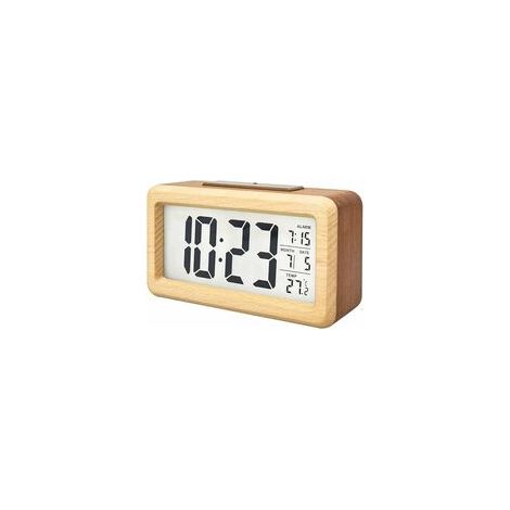 Réveil Digital En Bois - Affichage LCD Température Et Date - Fonction Snooze Et Rétroéclairage - Alimentation Sur Piles - 1 Pièce (1/5)
