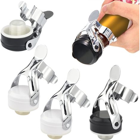 Set de 4 bouchons : Bouchon à champagne en acier inoxydable et bouchons à vin universels à pompe (Noir + Blanc)