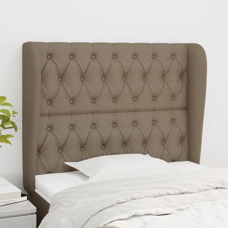 Tête de lit avec oreilles Armoire de tête de lit Taupe 93x23x118/128 cm Tissu 84556 (1/5)