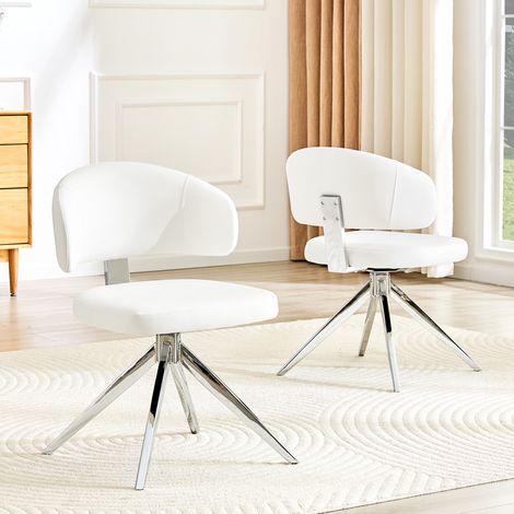 Ensemble de 2 chaises de salle à manger modernes avec dossiers incurvés, assises rembourrées en similicuir, structure métallique robuste à 4 pieds et base pivotante, pour salon, cuisine ou bureau. (1/5)