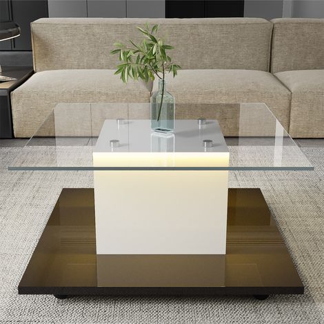 Table basse moderne à roulettes pivotantes - avec LED - Blanc & Noir (1/5)