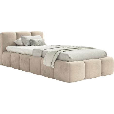 Selsey Cloudy Low – Polsterbett 90x200 cm, Samt Hellbeige