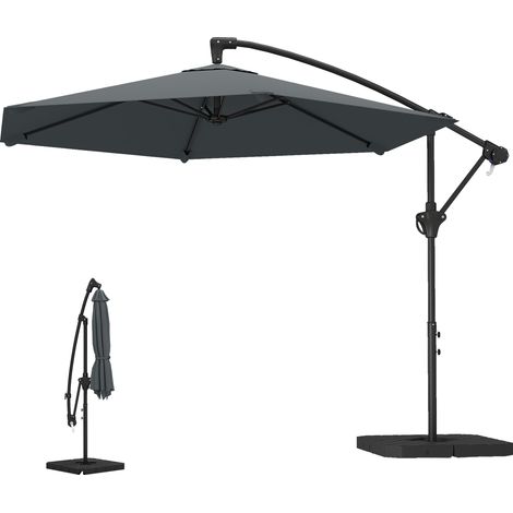 Ombrellone a Sbalzo con Base a Croce, in Metallo e Poliestere, 302x295x242 cm, Grigio Scuro