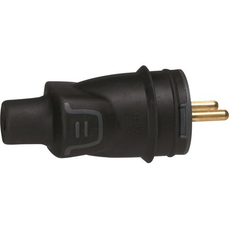 Fiche caoutchouc noire 2p+t 16 a connexion à vis sortie droite male