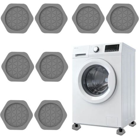 BUNTHAUS Lntyq 8pcs Tapis Antivibratoire Antidérapant Tapis Silicone Antibruit Pied Machine Laveuse Sécheuse Réfrigérateur Réduction Bruit Réduction Vibrations Maison Stable Hexagonal Gris (1/5)
