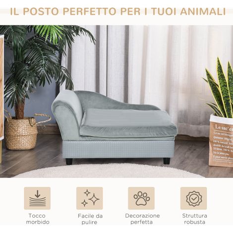 Hundesofa mit Stauraum und Kissen. Aus Holz und Polyester. 76 x 45 x 43 cm. Hellgrau. (1/5)