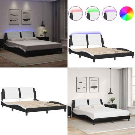 Cadre de lit avec LED sans matelas noir et blanc 160x200 cm - Cadre De Lit - Lit Design - Lit Avec Éclairage Led - Lit Double - Literie - Home & Living (1/5)