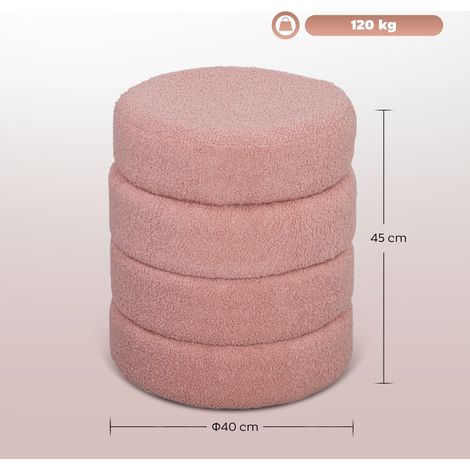 Tabouret rond polaire moelleuse, charge max 120 kg, diamètre 40 cm, hauteur 45 cm, teinte rose (1/5)