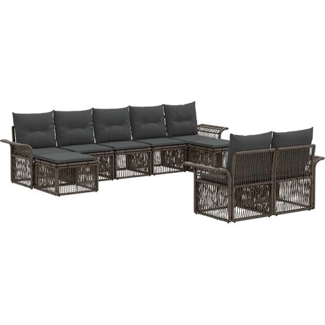 vidaXL Set Divano da Giardino 9 pcs Grigio polyrattan