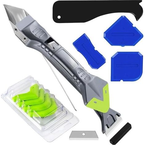Outils de l'enlève joint 5 en 1 - Acier inoxydable - Kit Lisseur de joints Silicone - 3 grattoirs d'angle (1/4)