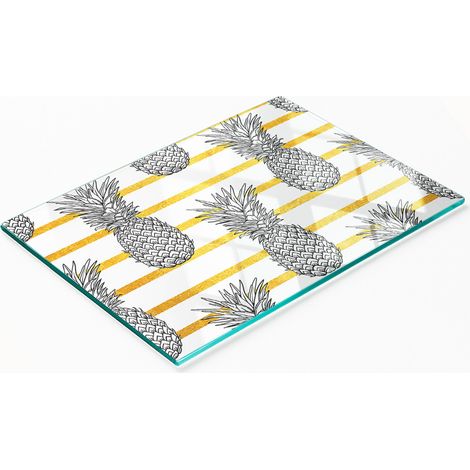 Tablero de vidrio decorativo multifuncional para cocina con diseño de tiras de piña, 80x52 cm. (1/5)