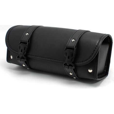 Bolsa de herramientas para motocicleta con forma de barril de estilo retro, bolsa delantera negra impermeable, alforja para motocicleta (1/5)