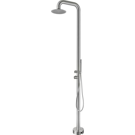 Doccia da esterno in acciaio inossidabile 316 L, acqua calda e fredda, doccetta, acciaio spazzolato (TS1008)