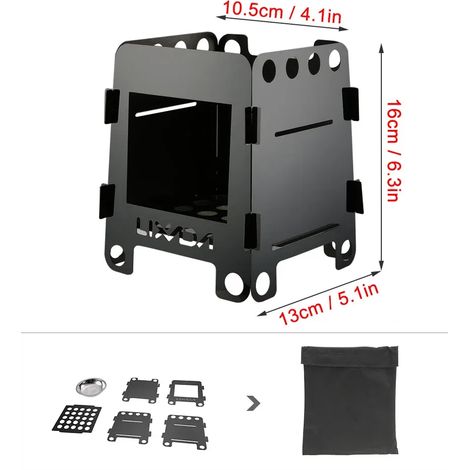 Réchaud à bois pliable d'extérieur, réchaud de camping portable en titane et acier inoxydable avec sac, réchaud de cuisson portable pour pique-nique et barbecue. (1/5)