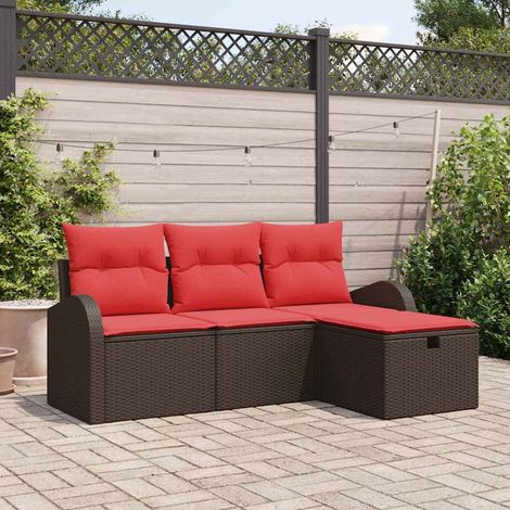 vidaXL Sofa Set mit Kissen 4 pcs Braun und Rot Poly-Rattan (1/5)