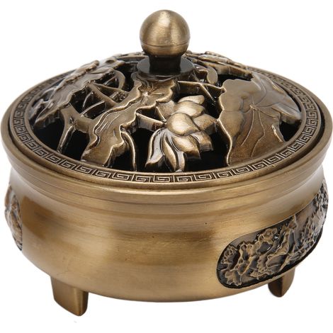 Brûleur d'encens en alliage de zinc électroplaqué, porte-bâtonnets pour encens en cônes et spirales, finition métallique dorée, idéal pour la méditation et la décoration, 1 pièce. (1/5)