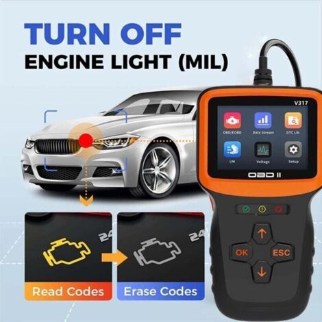Boîtier de diagnostic OBD2 pour voiture, lecteur de diagnostic OBD2 français pour tous les véhicules après 2000, lecteur de défauts avec toutes les fonctionnalités OBDII