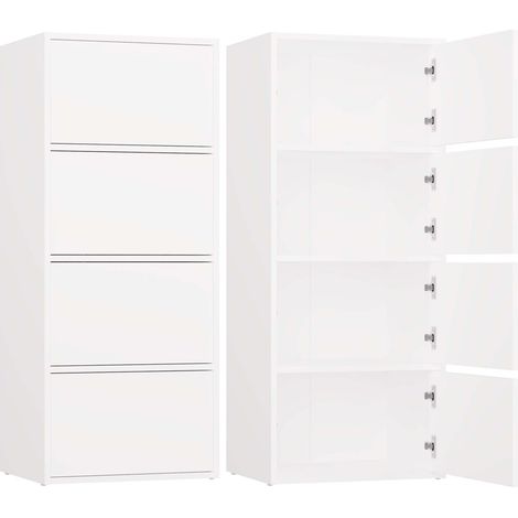 Cassettiera moderna bianca a 4 ante, mobile per soggiorno, camera da letto, ufficio, senza maniglie, modello TIP-ON, produzione polacca. (1/5)