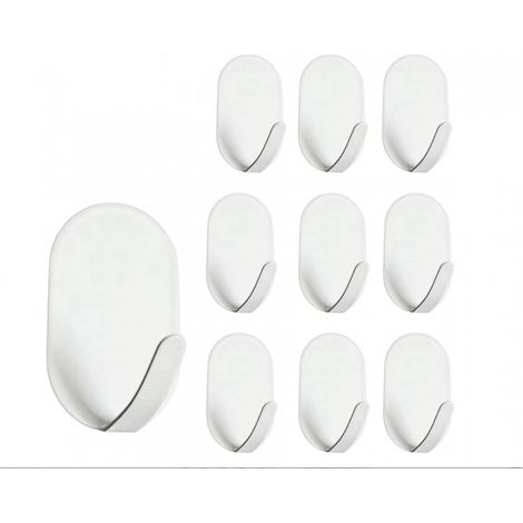 Sollbry 10 Pièces Crochet Adhésif, Blanc Accroche Adhesif Crochet Adhésif Mural De Salle De Bains, Anti-Rouille Crochet Autocollant Adhesif Sans Perçage Accroche Autocollant Mural (Blanc) (1/5)