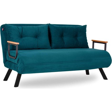 Sofá Cama 2 Plazas Calvin, Contenedor, Reclinable, Brazos, 133x78 cm Verde Agua
