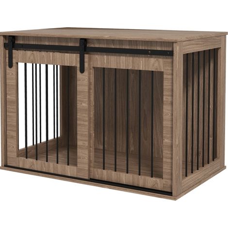 Jaula para perros de madera y acero, 98 x 58 x 61 cm, nogal y negro, MODENUIT (1/5)