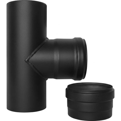 MAKA Raccordo a T con Tappo Maschio M Canna Fumaria Pellet Nero Ø 100 mm (1/5)