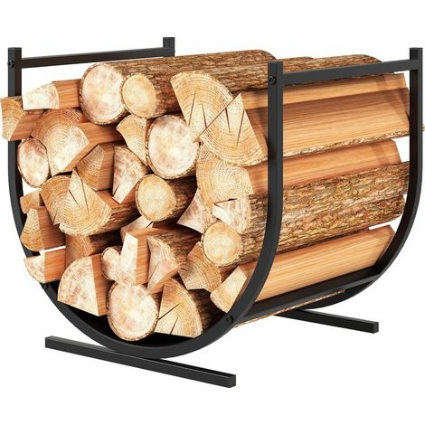 Serviteur of fireplace Coat of fireplace sturdy and curved, frame in rondins, frame in metal, 43 x 33 x 38 cm, black, for a use indoor and outdoor (1/5)