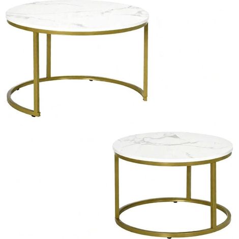Set di 2 tavolini impilabili moderni bianchi e dorati (1/5)