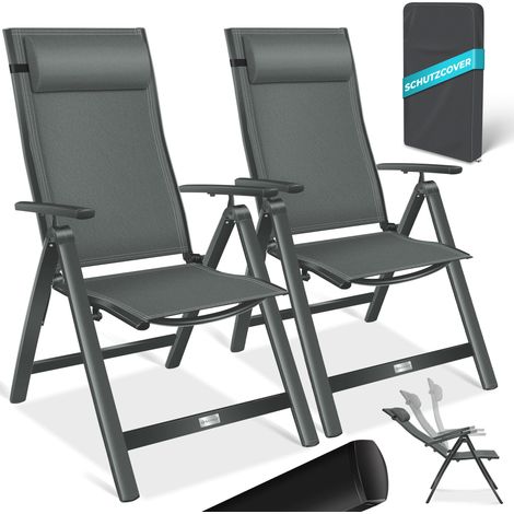 KESSER® Gartenstuhl Hochlehner mit Armlehnen Aluminium Klappstuhl inkl. Kopfkissen Campingstuhl 7-Fach Verstellbar Rückenlehne Atmungsaktiv Anthrazit / 2 Stück