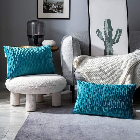 Housses Coussin en Velours 30x50cm pour Salon Canapé，Lot de 2 Housses Coussin Carrés de Motif uni Décoration Chambre,Turquoise