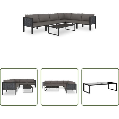 vidaXL Canapé en résine - Salon de jardin 7 pcs avec coussins Résine tressée Anthracite (1/5)