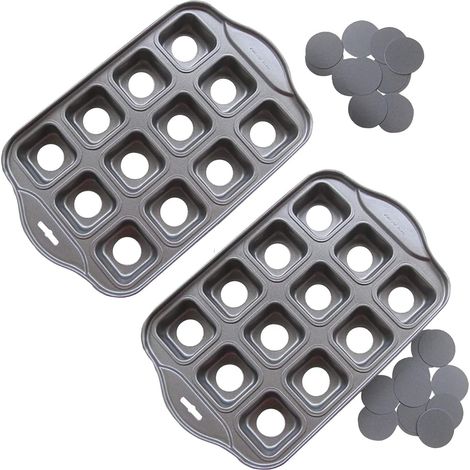 Lot de 2 moules à mini-cheesecakes et cupcakes carrés à 12 cavités avec fond amovible (1/3)