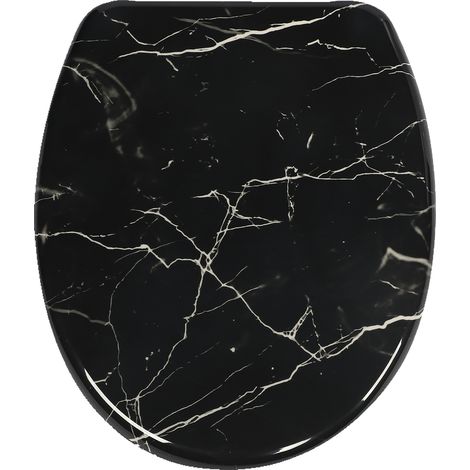 Abattant de toilette ovale en duroplaste avec mécanisme de fermeture amortie, décor marbre noir (1/5)