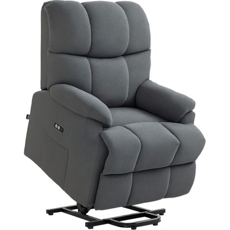 Fauteuil électrique inclinable 150° velours port USB moteur repose-pieds poches latérales senior, gris foncé (1/5)