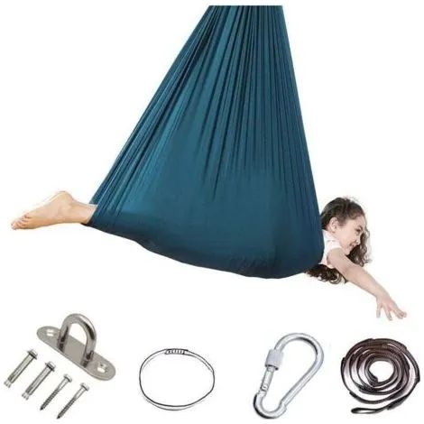 Balançoire sensorielle pour enfants, hamac intérieur/extérieur à 360°, balançoire élastique thérapeutique, fauteuil suspendu enveloppant (bleu ciel) (1/3)