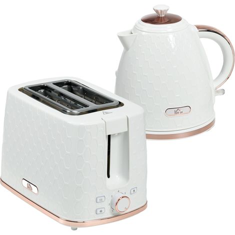 1.7L 3000W Fast Boil Kettle & 2 Slice Toaster Set, Kettle and Toaster Set with Auto Shut Off, Browning Controls, White